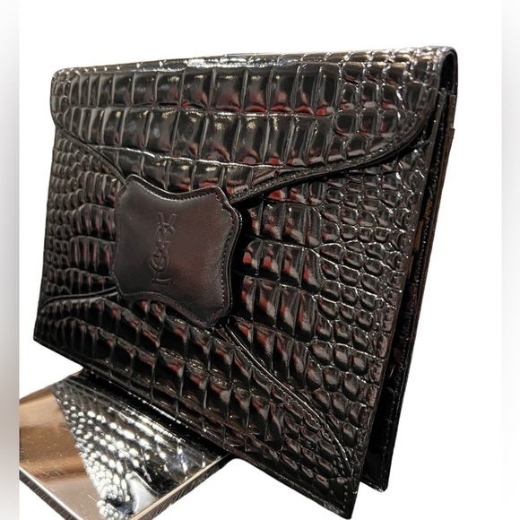 YSL - Yves Saint Laurent - croc effect Black leather evening or everyday clutch - Picture 2 of 9